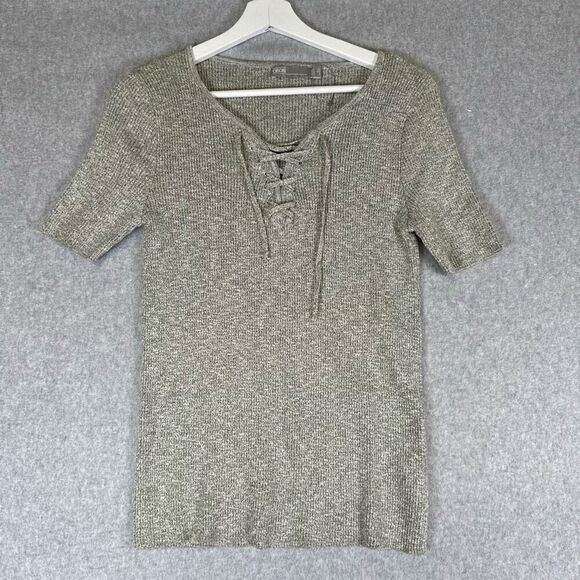 ASOS Women’s Size 8 Ribbed Lace Up Sweater Top Grey Short Sleeve NWOT - Picture 1 of 6